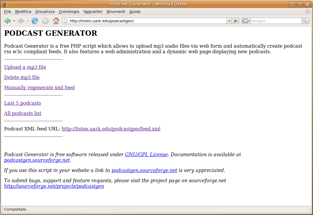 Podcast Generator v0.6 user interface, April 2006