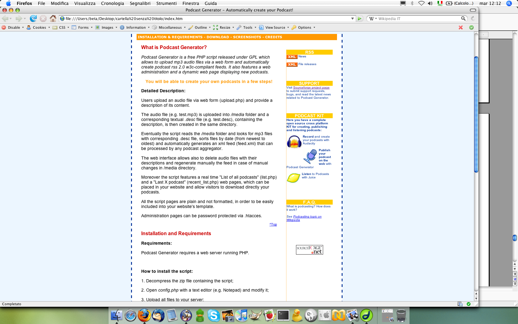 Podcast Generator website on launch day, April 2006
