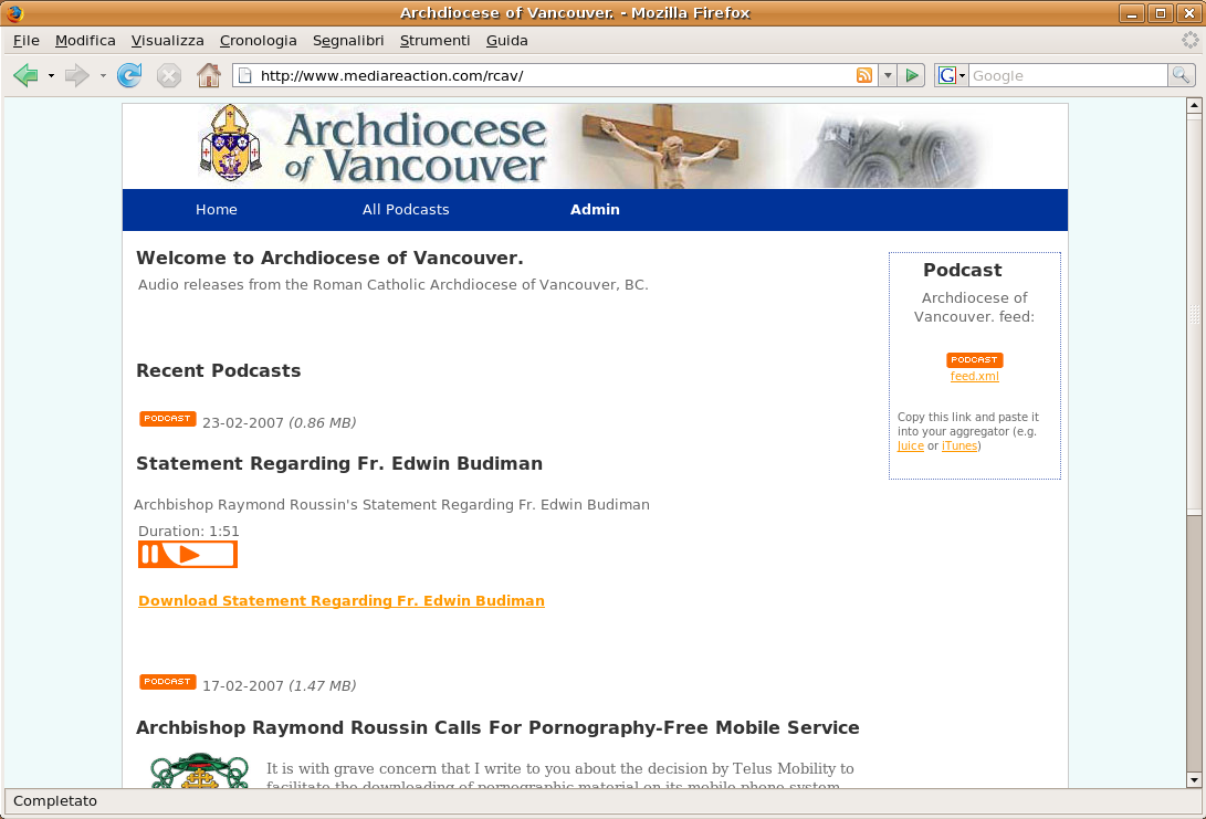 Archdiocese of Vancouver podcast episodes, February 2007