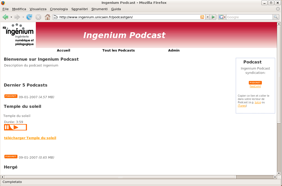 Digital pedagogy podcast from Université de Caen Normandie using Podcast Generator, January 2007
