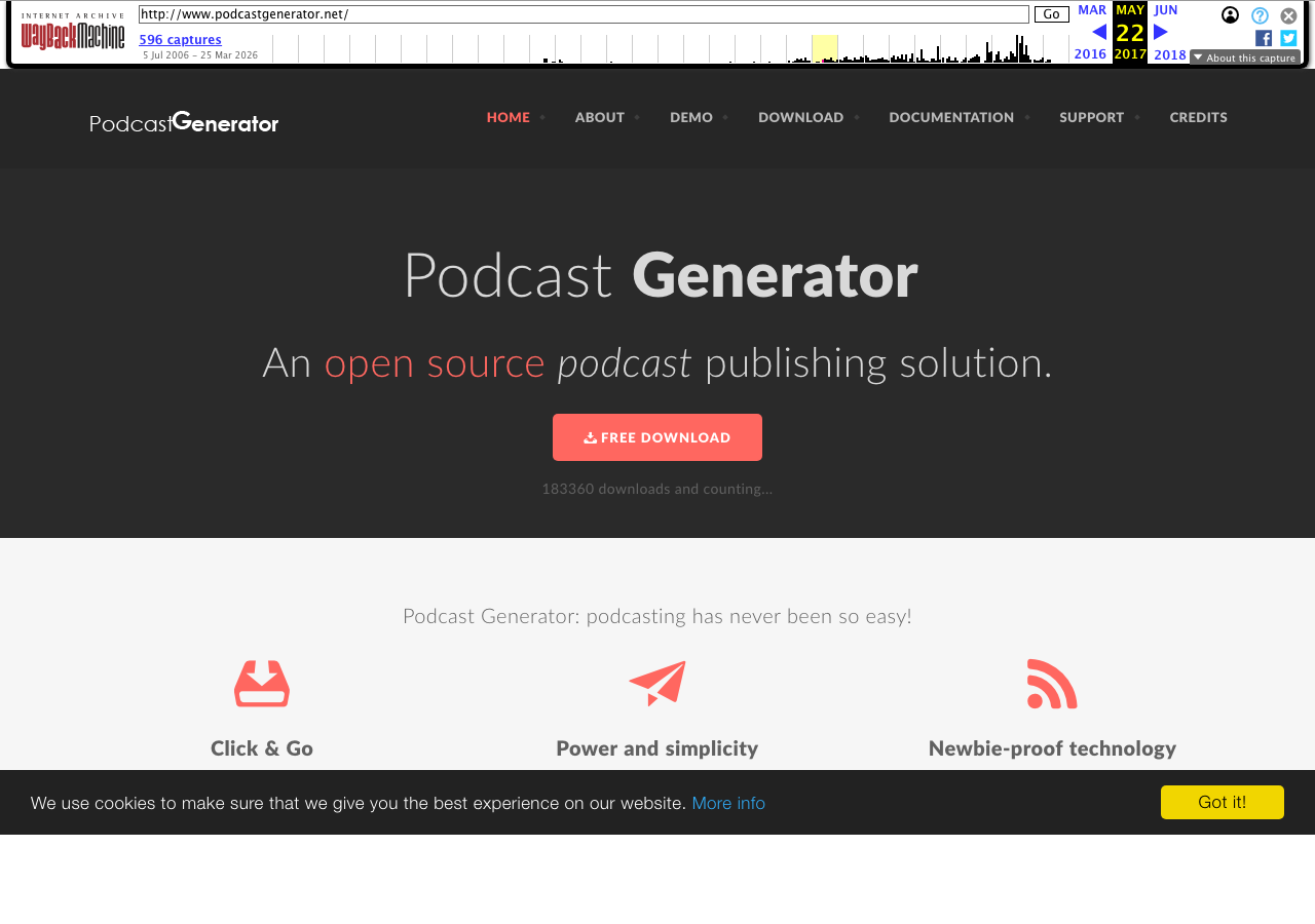 Podcast Generator website screenshot from May 2017: The Website Ben Richardson Found