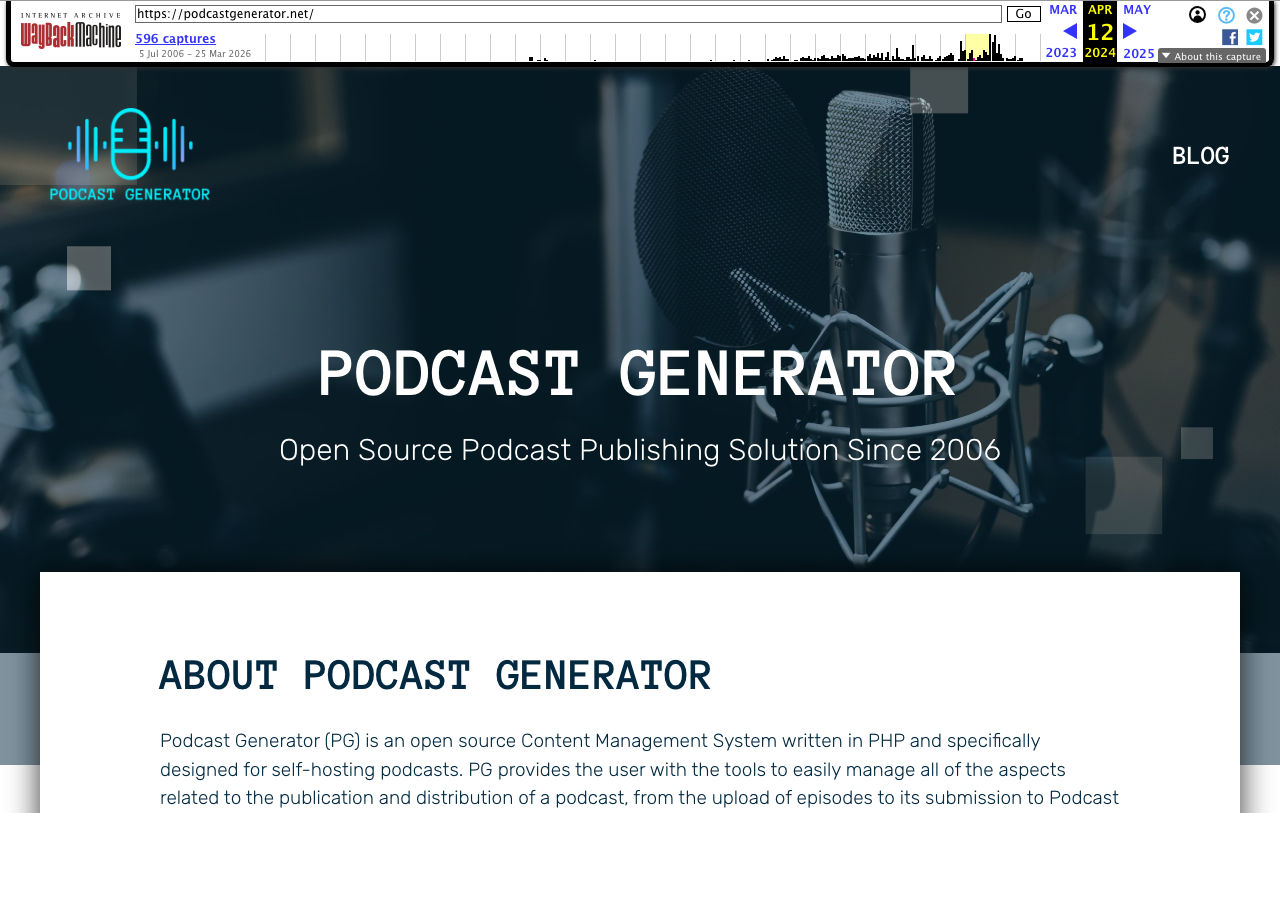 Podcast Generator website screenshot from Apr 2024: WordPress Redesign